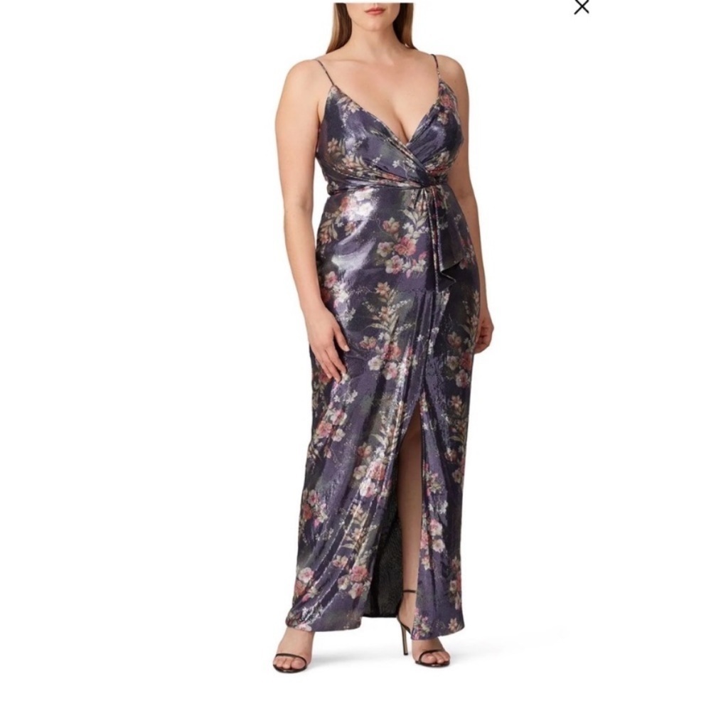 ML Monique Lhuillier Floral Sequin Surplice Gown